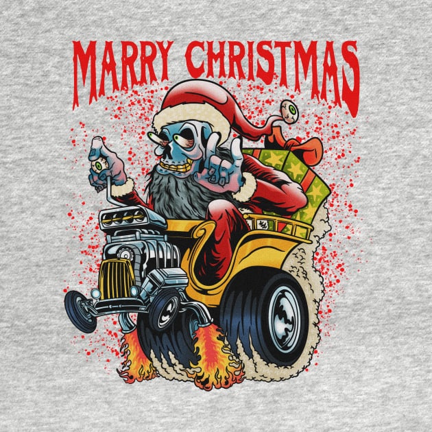 Xmas santa skull hotrod car fink by piggybankstudio